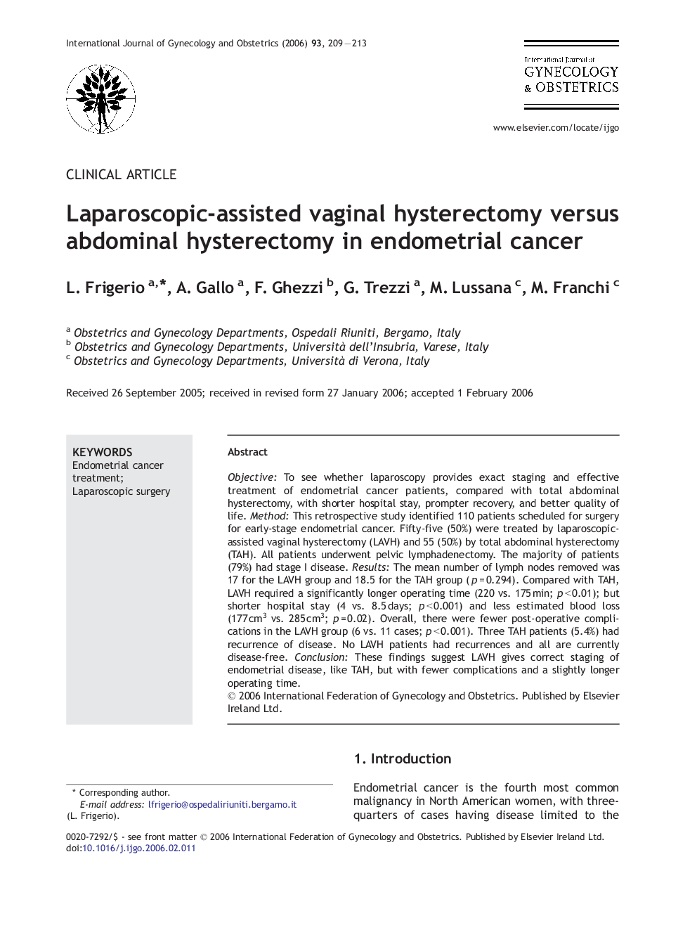 Laparoscopic-assisted vaginal hysterectomy versus abdominal hysterectomy in endometrial cancer
