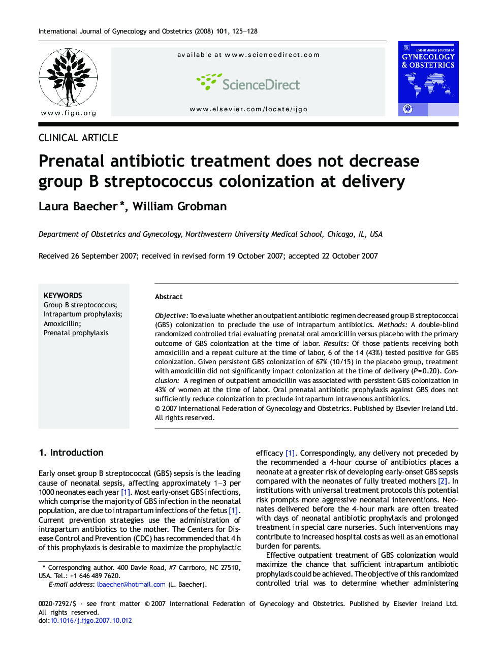 Prenatal antibiotic treatment does not decrease group B streptococcus colonization at delivery