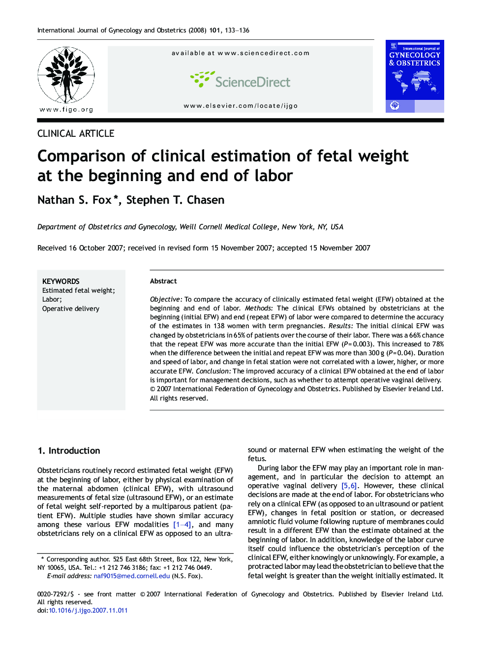 Comparison of clinical estimation of fetal weight at the beginning and end of labor