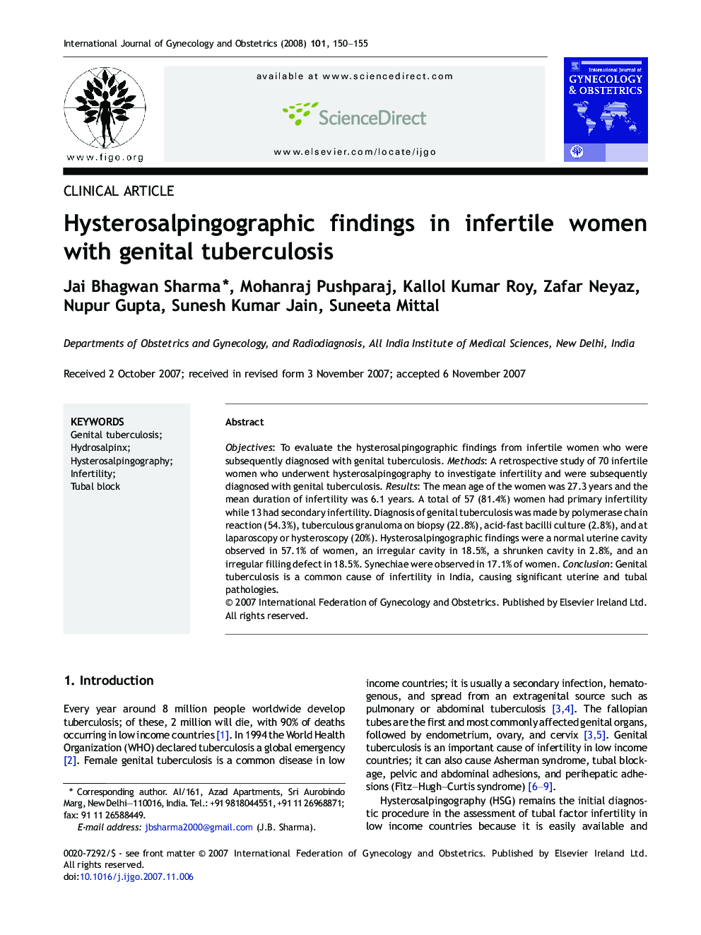 Hysterosalpingographic findings in infertile women with genital tuberculosis