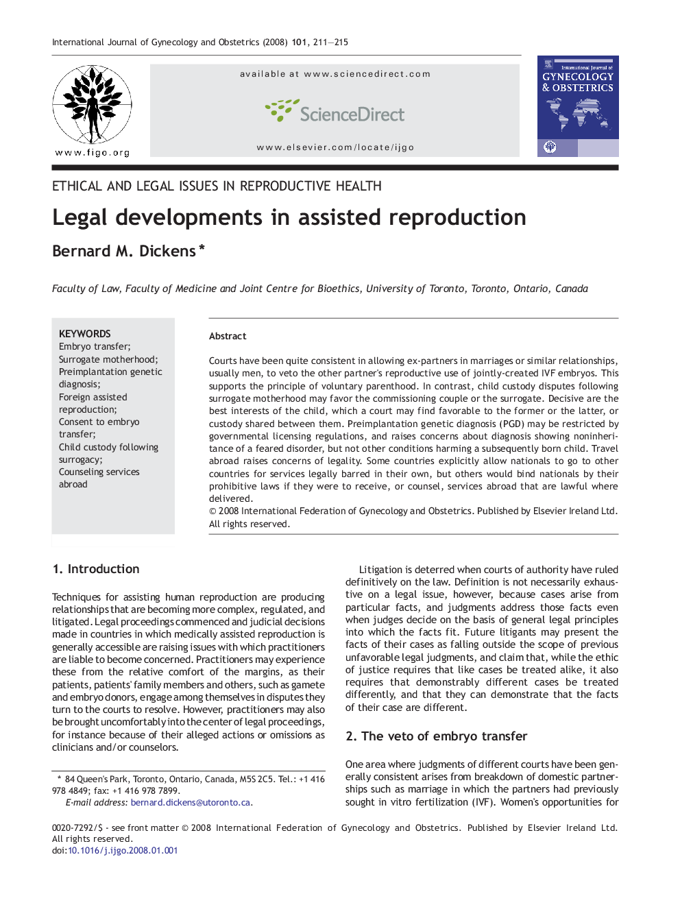 Legal developments in assisted reproduction