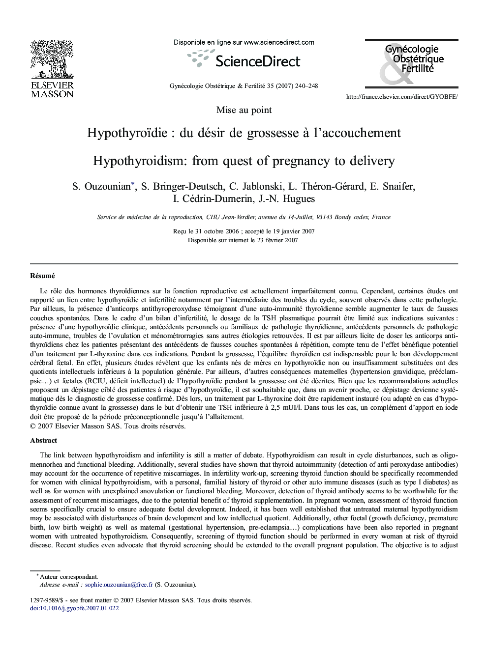 Hypothyroïdie : du désir de grossesse à l'accouchement