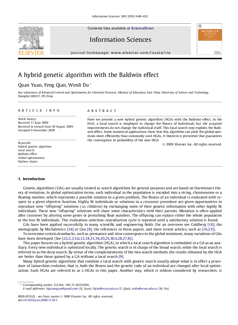 A hybrid genetic algorithm with the Baldwin effect