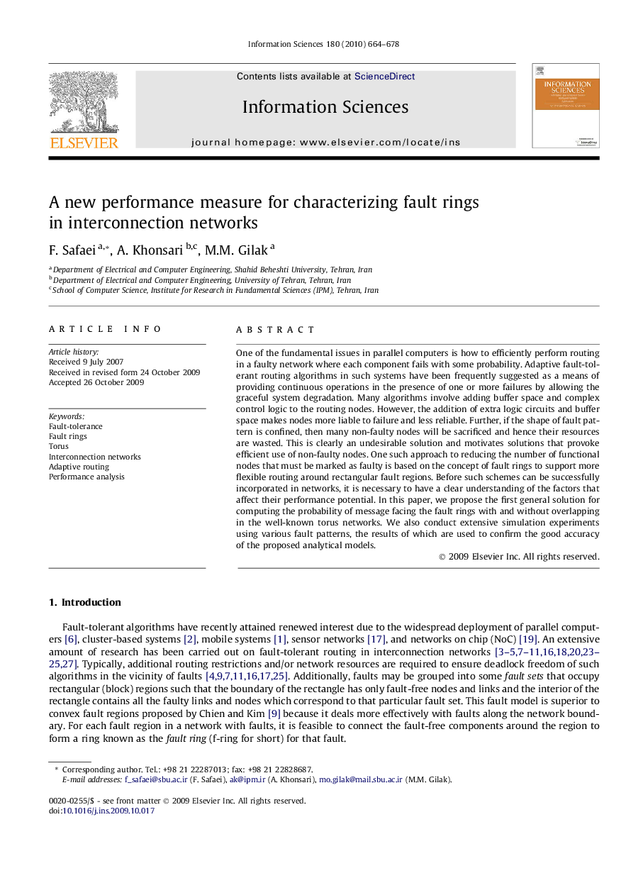 A new performance measure for characterizing fault rings in interconnection networks