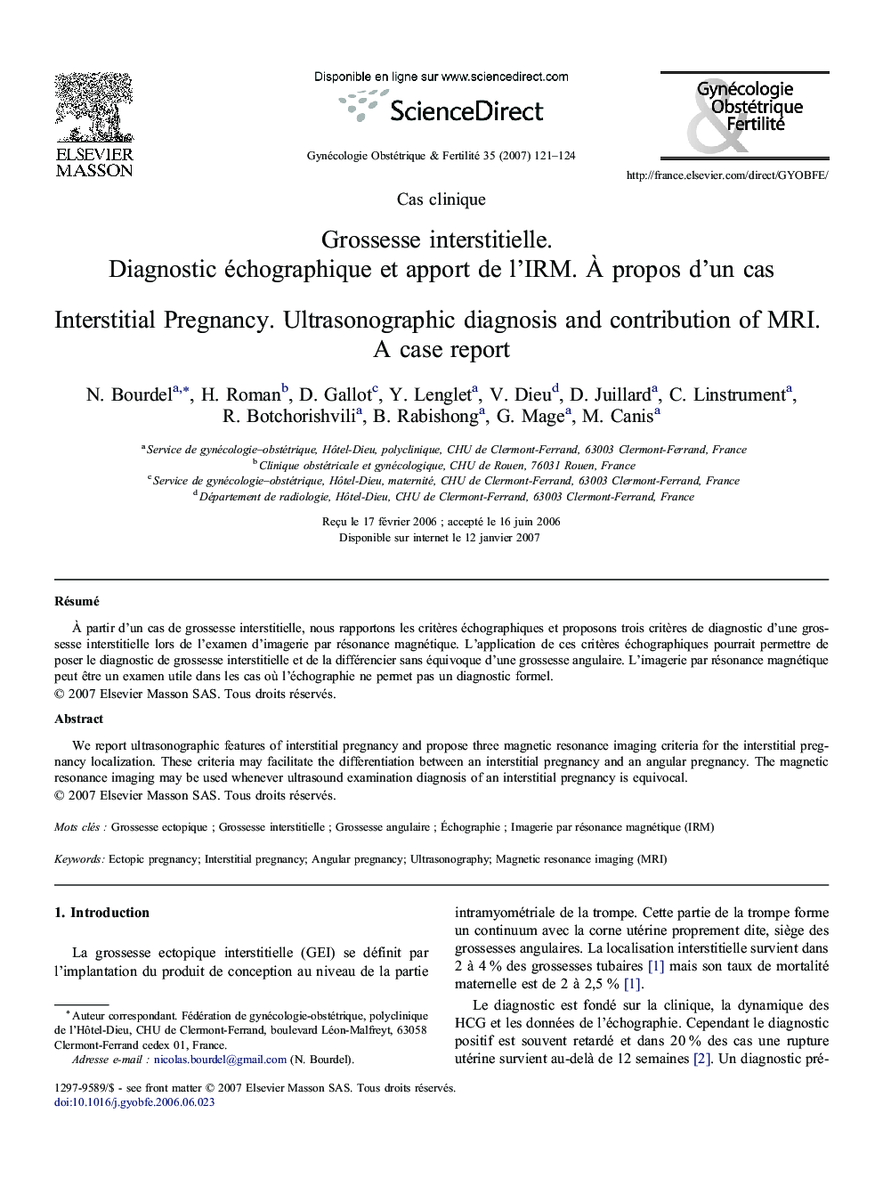 Grossesse interstitielle. Diagnostic échographique et apport de l'IRM. À propos d'un cas