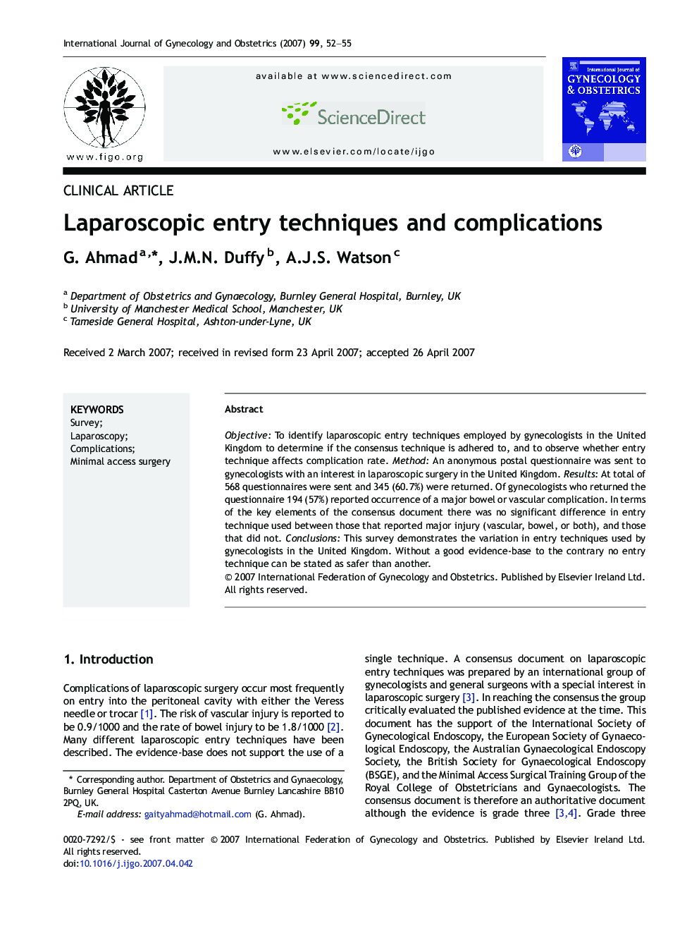 Laparoscopic entry techniques and complications