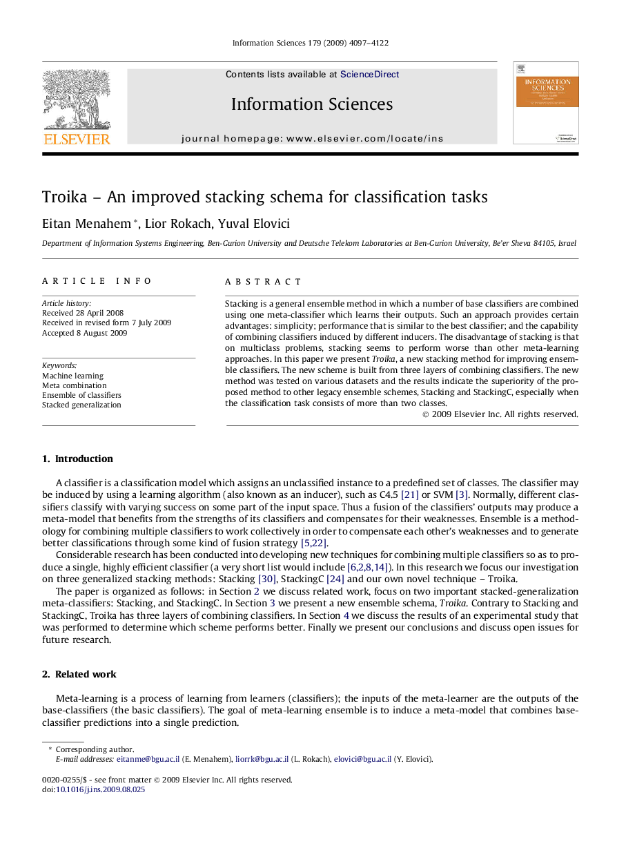 Troika – An improved stacking schema for classification tasks