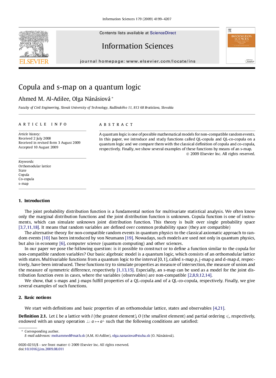 Copula and s-map on a quantum logic