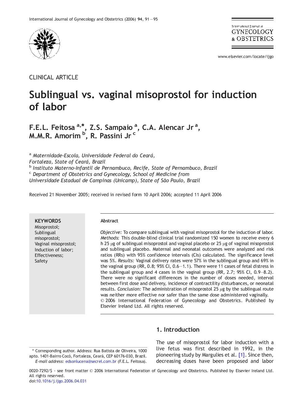 Sublingual vs. vaginal misoprostol for induction of labor