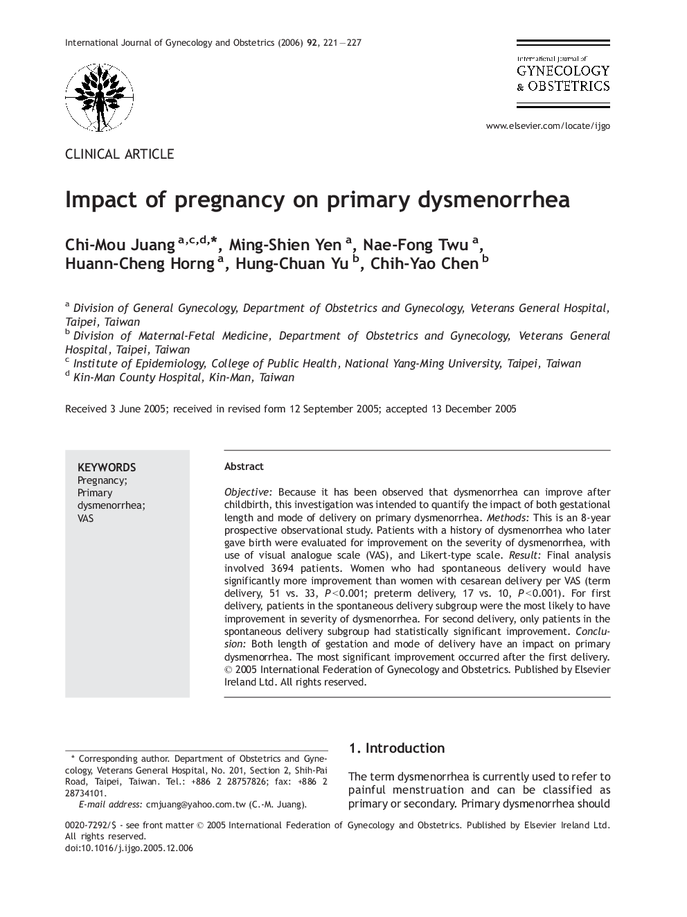 Impact of pregnancy on primary dysmenorrhea