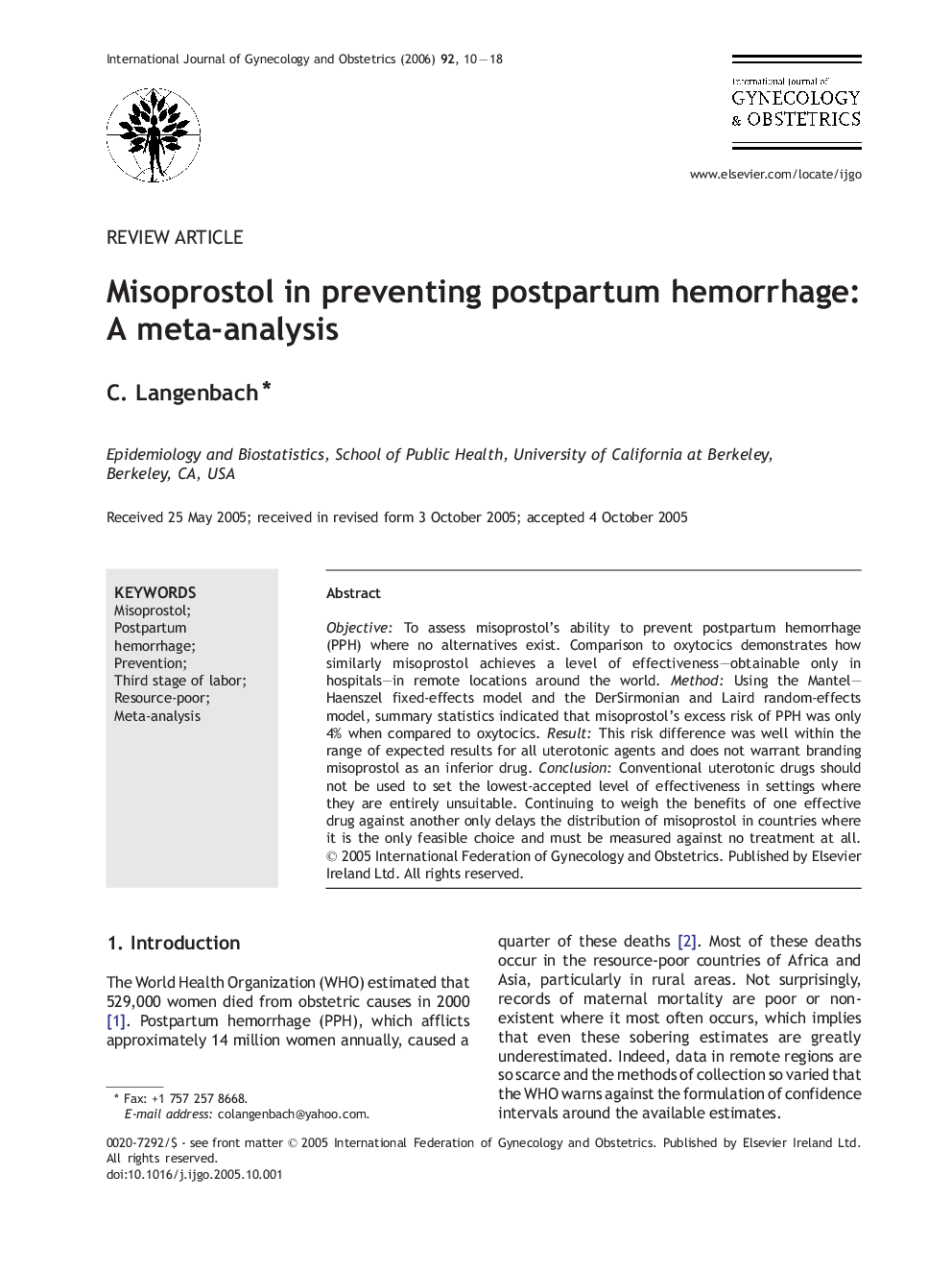 Misoprostol in preventing postpartum hemorrhage: A meta-analysis