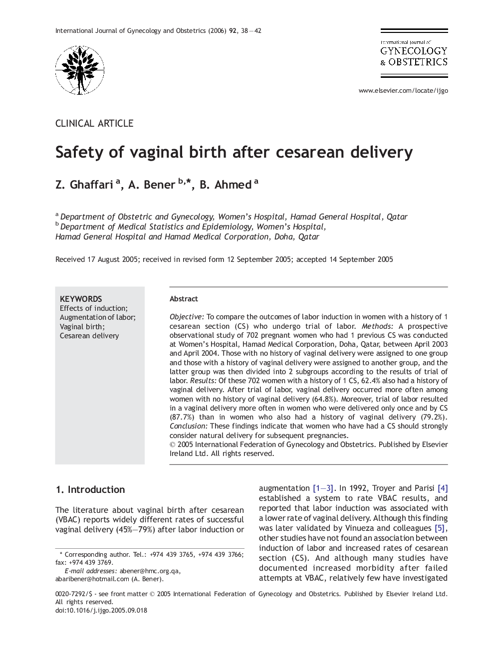 Safety of vaginal birth after cesarean delivery