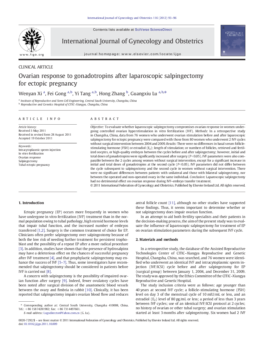 Ovarian response to gonadotropins after laparoscopic salpingectomy for ectopic pregnancy