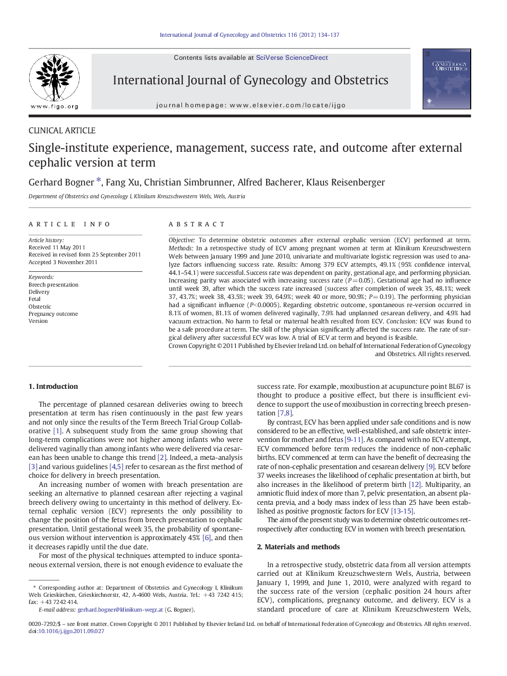 Single-institute experience, management, success rate, and outcome after external cephalic version at term