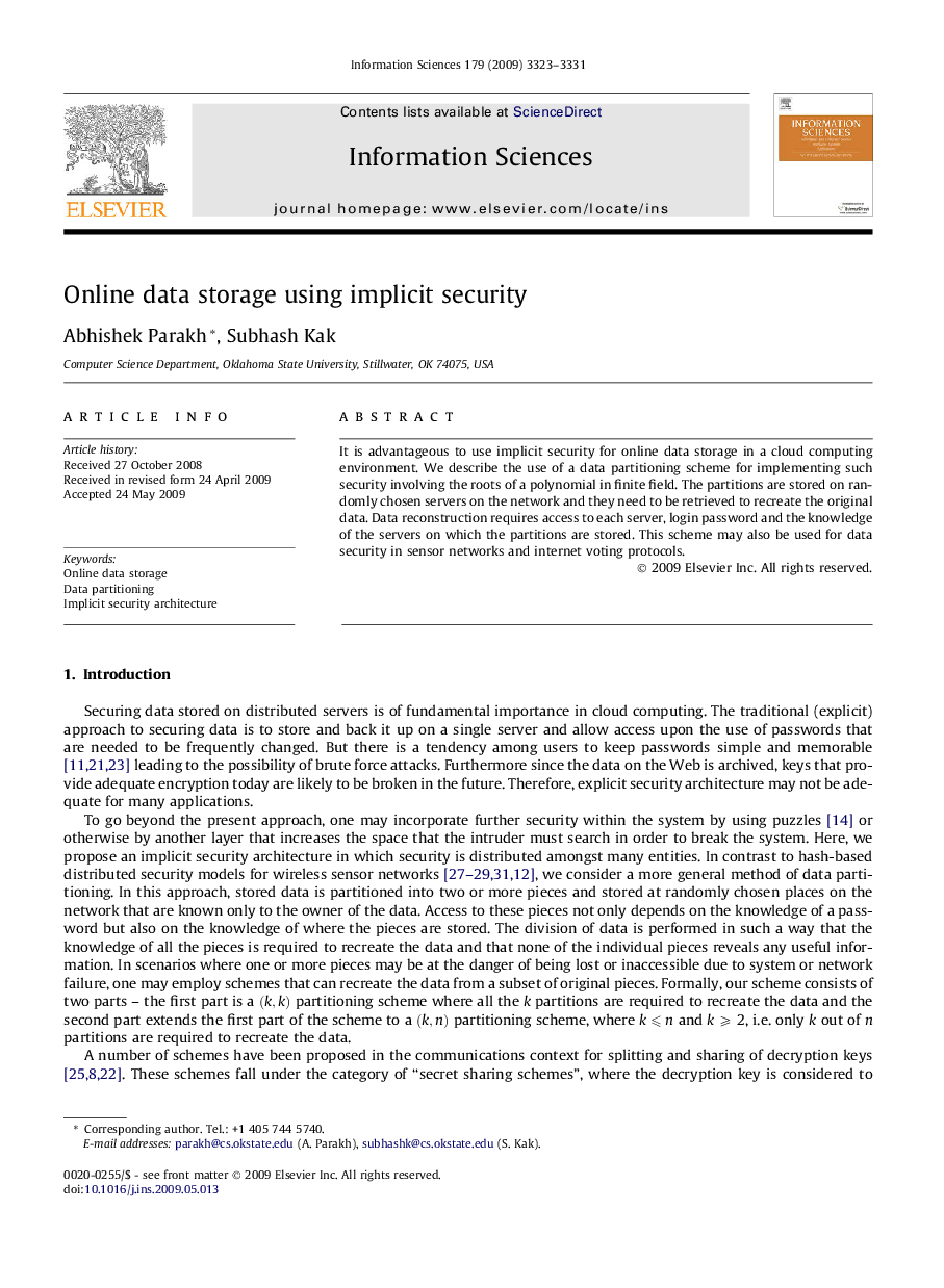 Online data storage using implicit security