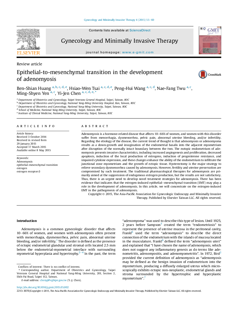 Epithelial-to-mesenchymal transition in the development of adenomyosis 