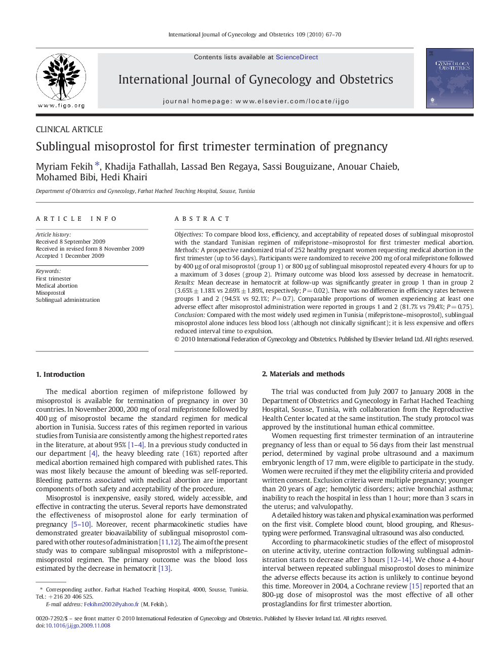 Sublingual misoprostol for first trimester termination of pregnancy