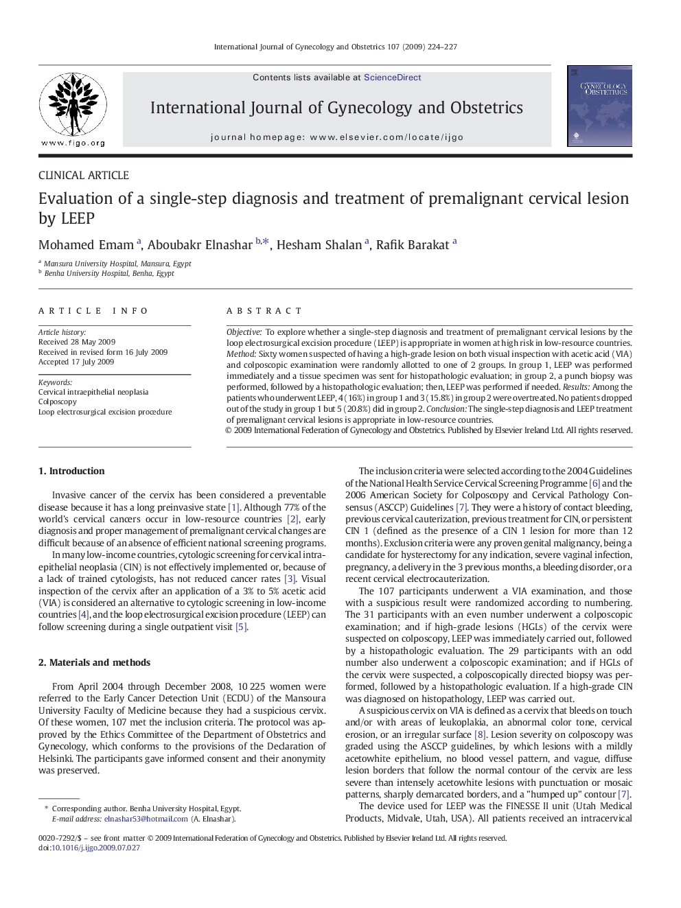 Evaluation of a single-step diagnosis and treatment of premalignant cervical lesion by LEEP