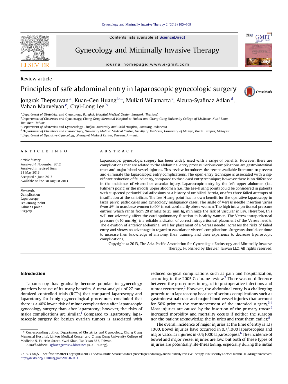 Principles of safe abdominal entry in laparoscopic gynecologic surgery