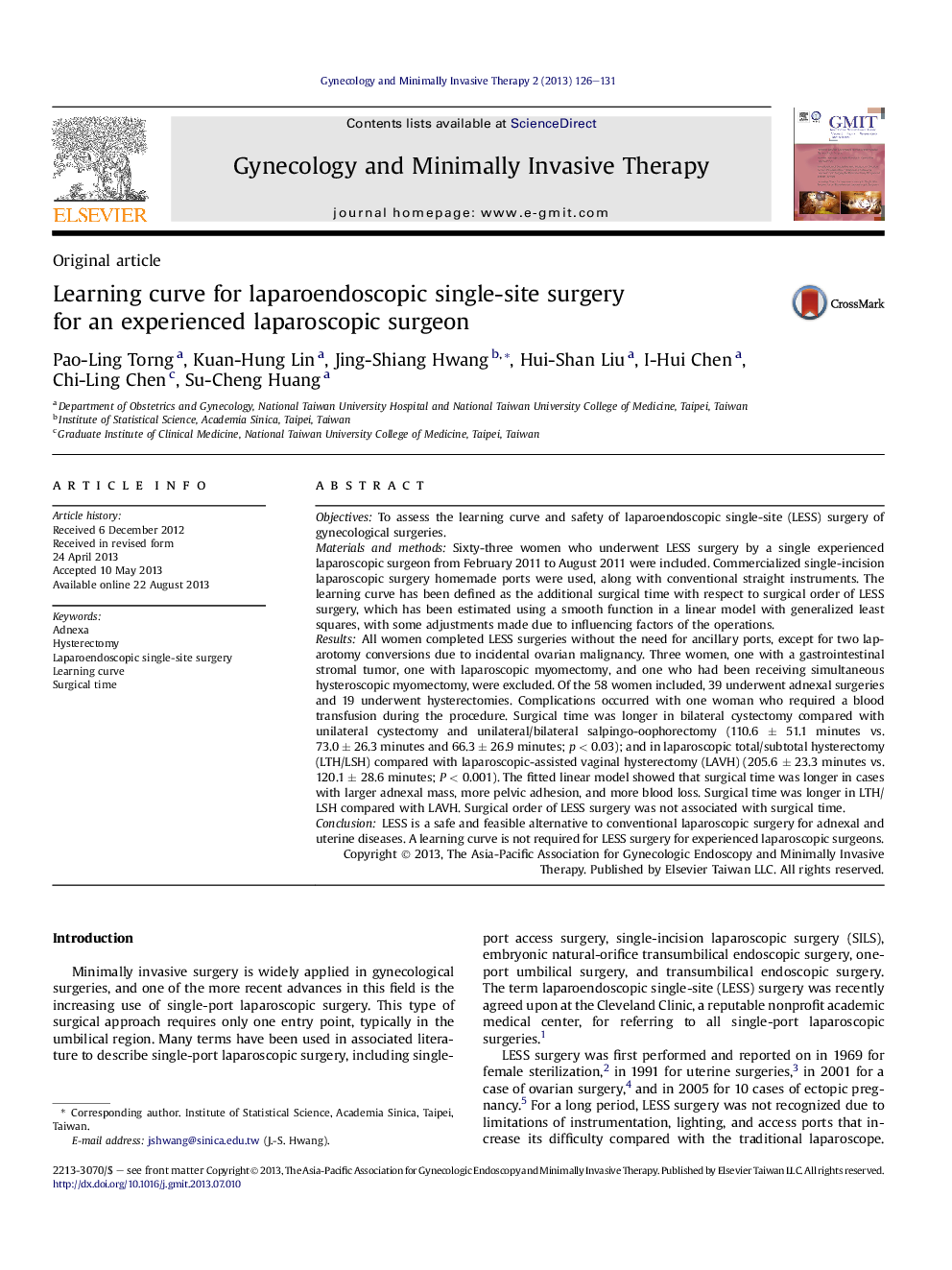 Learning curve for laparoendoscopic single-site surgery for an experienced laparoscopic surgeon