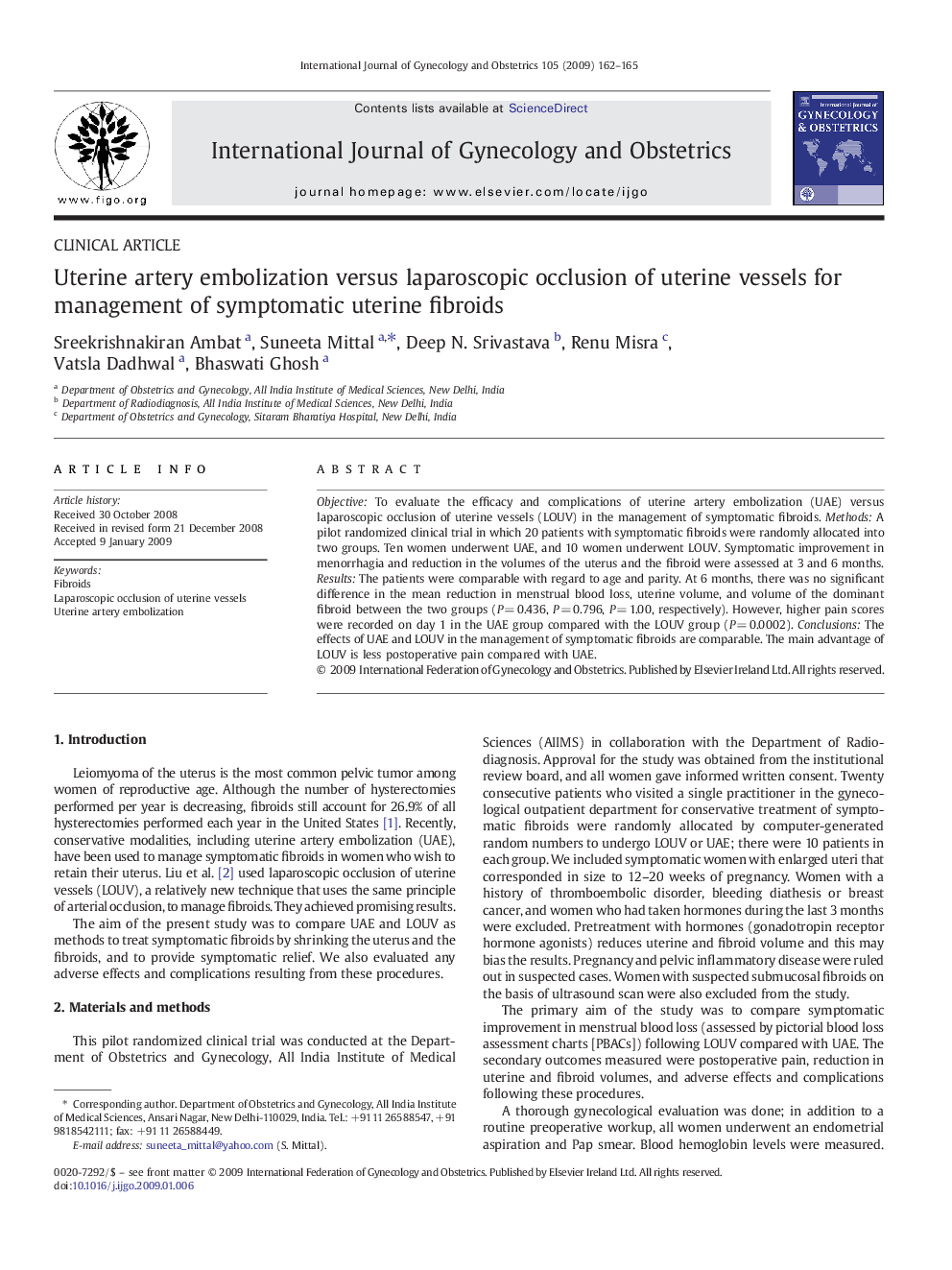 عکس صفحه اول مقاله: Uterine artery embolization versus laparoscopic occlusion of uterine vessels for management of symptomatic uterine fibroids Uterine artery embolization versus laparoscopic occlusion of uterine vessels for management of symptomatic uterine fibroids