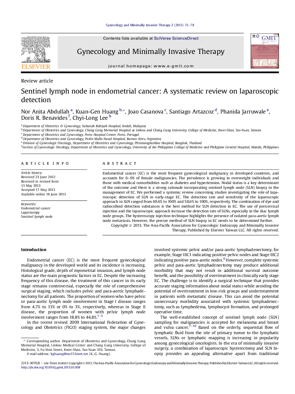 Sentinel lymph node in endometrial cancer: A systematic review on laparoscopic detection