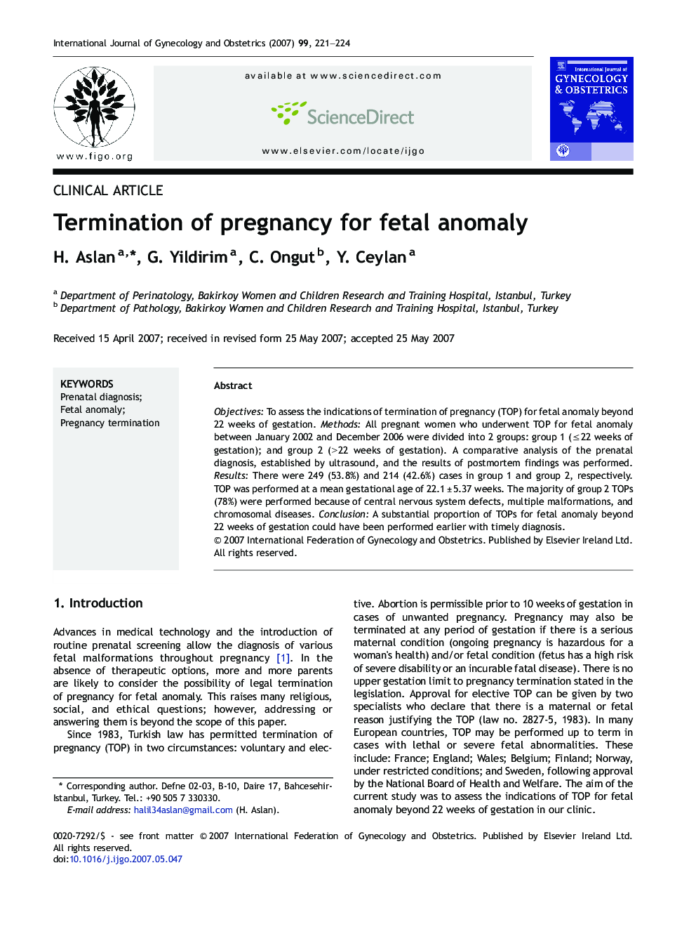 Termination of pregnancy for fetal anomaly