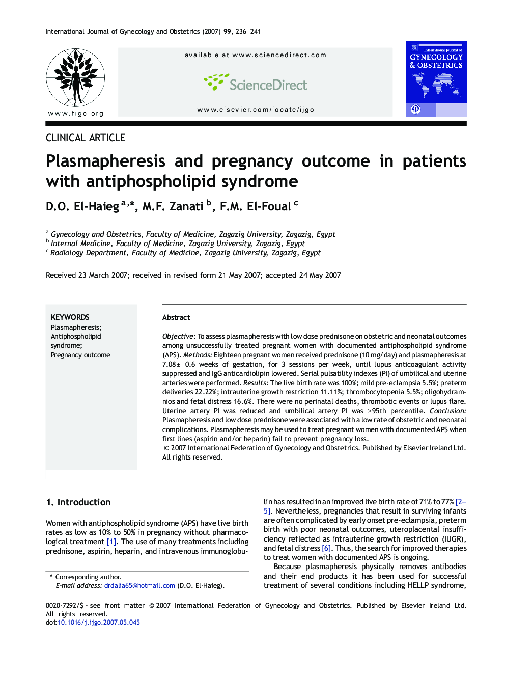 Plasmapheresis and pregnancy outcome in patients with antiphospholipid syndrome