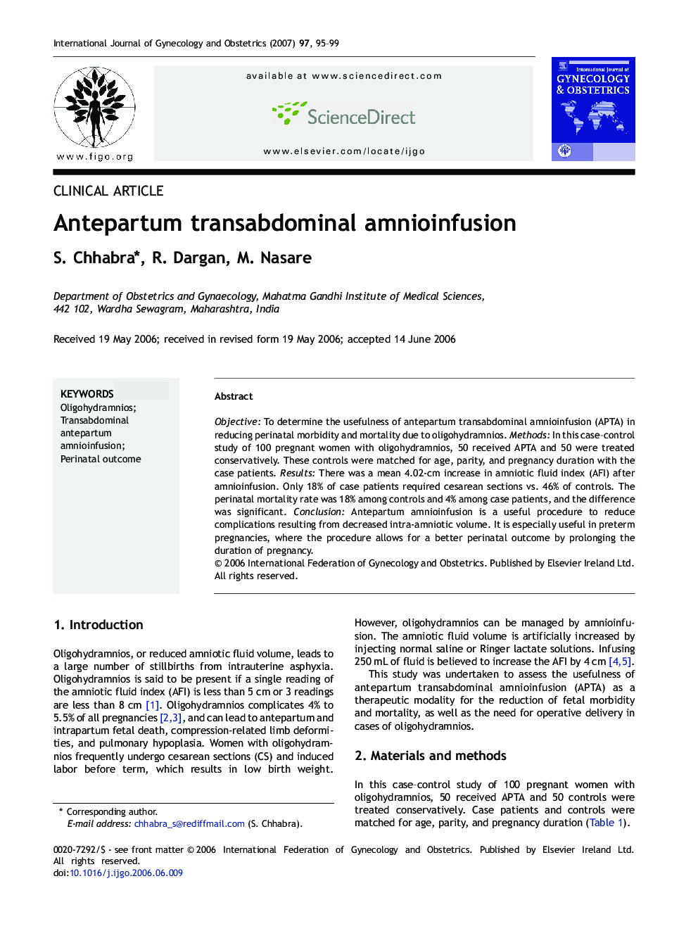 Antepartum transabdominal amnioinfusion