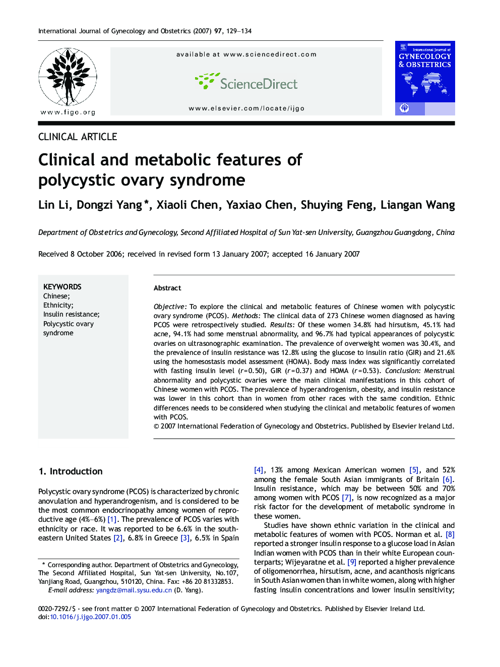 Clinical and metabolic features of polycystic ovary syndrome