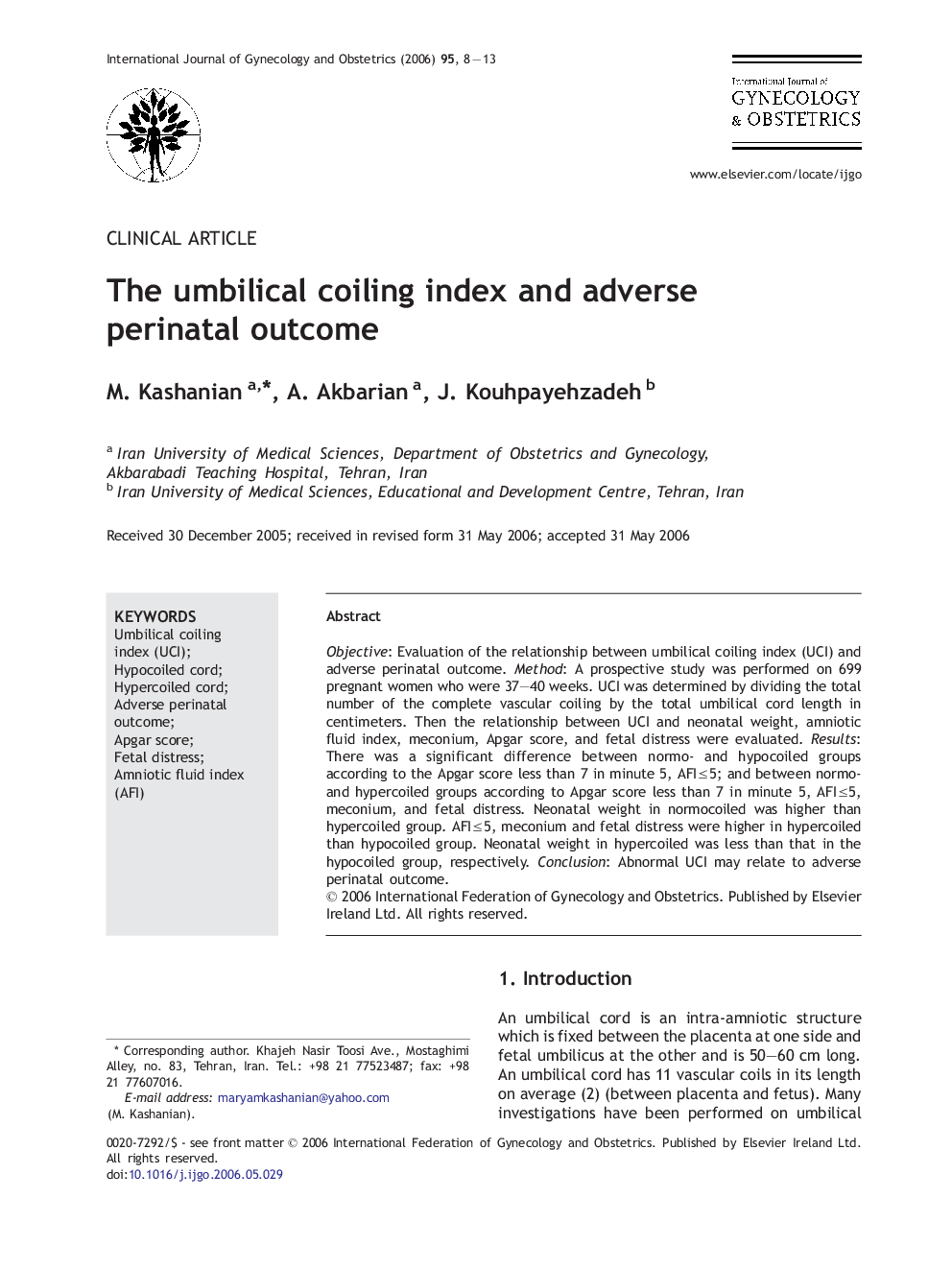 The umbilical coiling index and adverse perinatal outcome