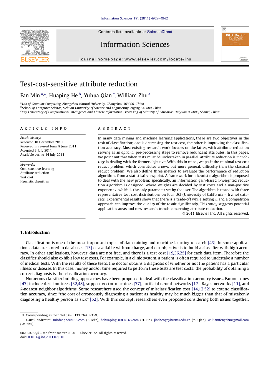 Test-cost-sensitive attribute reduction