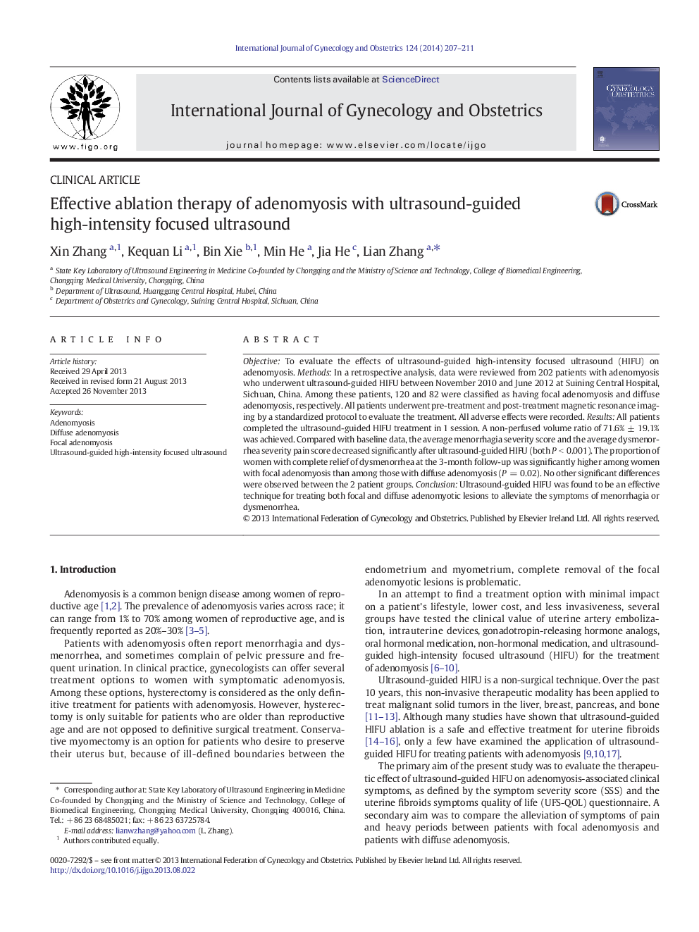 Effective ablation therapy of adenomyosis with ultrasound-guided high-intensity focused ultrasound