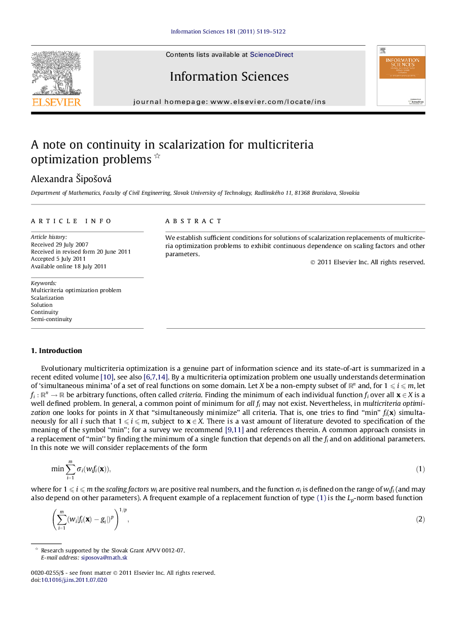 A note on continuity in scalarization for multicriteria optimization problems 