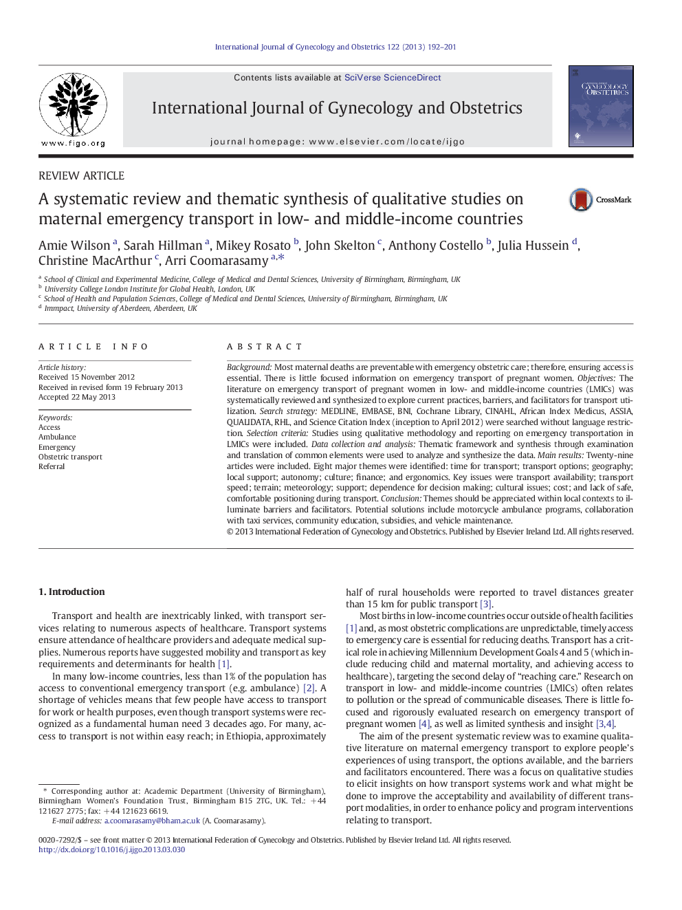 A systematic review and thematic synthesis of qualitative studies on maternal emergency transport in low- and middle-income countries