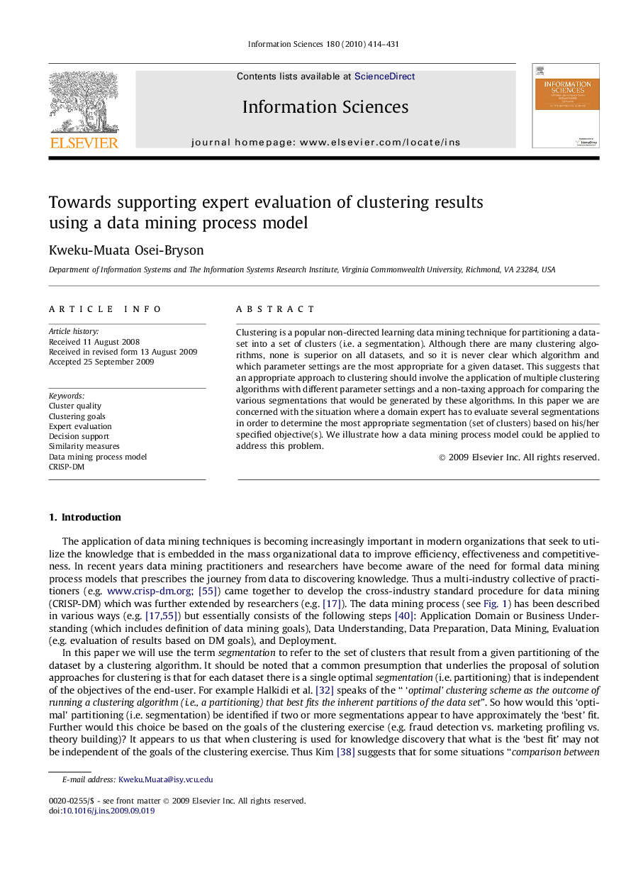 Towards supporting expert evaluation of clustering results using a data mining process model