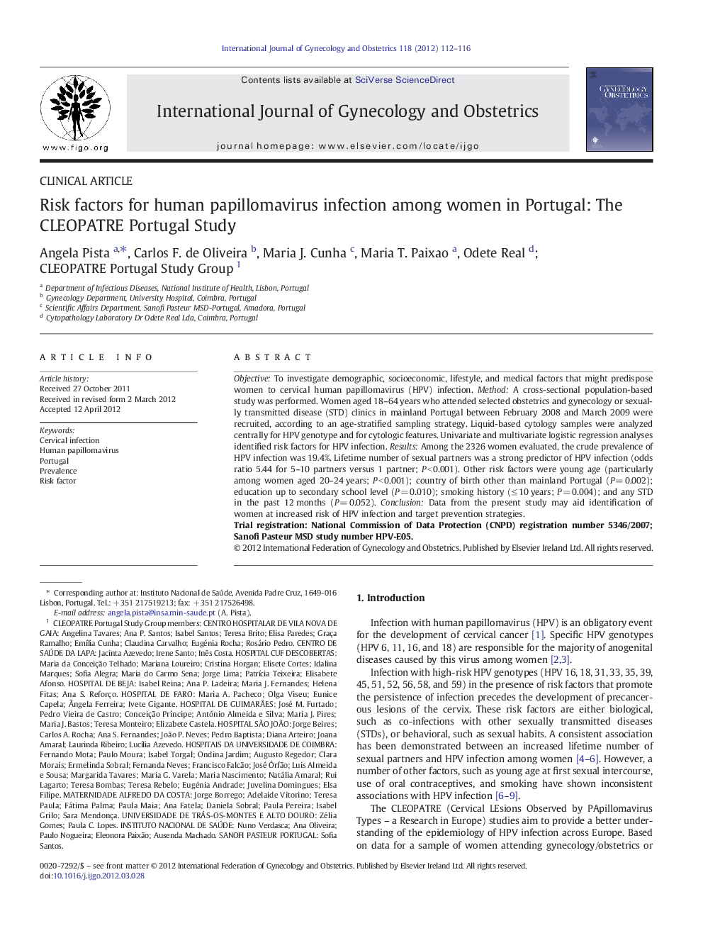 Risk factors for human papillomavirus infection among women in Portugal: The CLEOPATRE Portugal Study