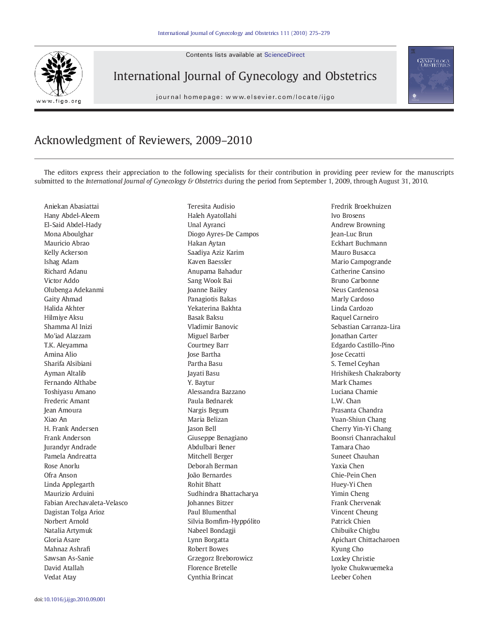 Acknowledgment of Reviewers, 2009-2010