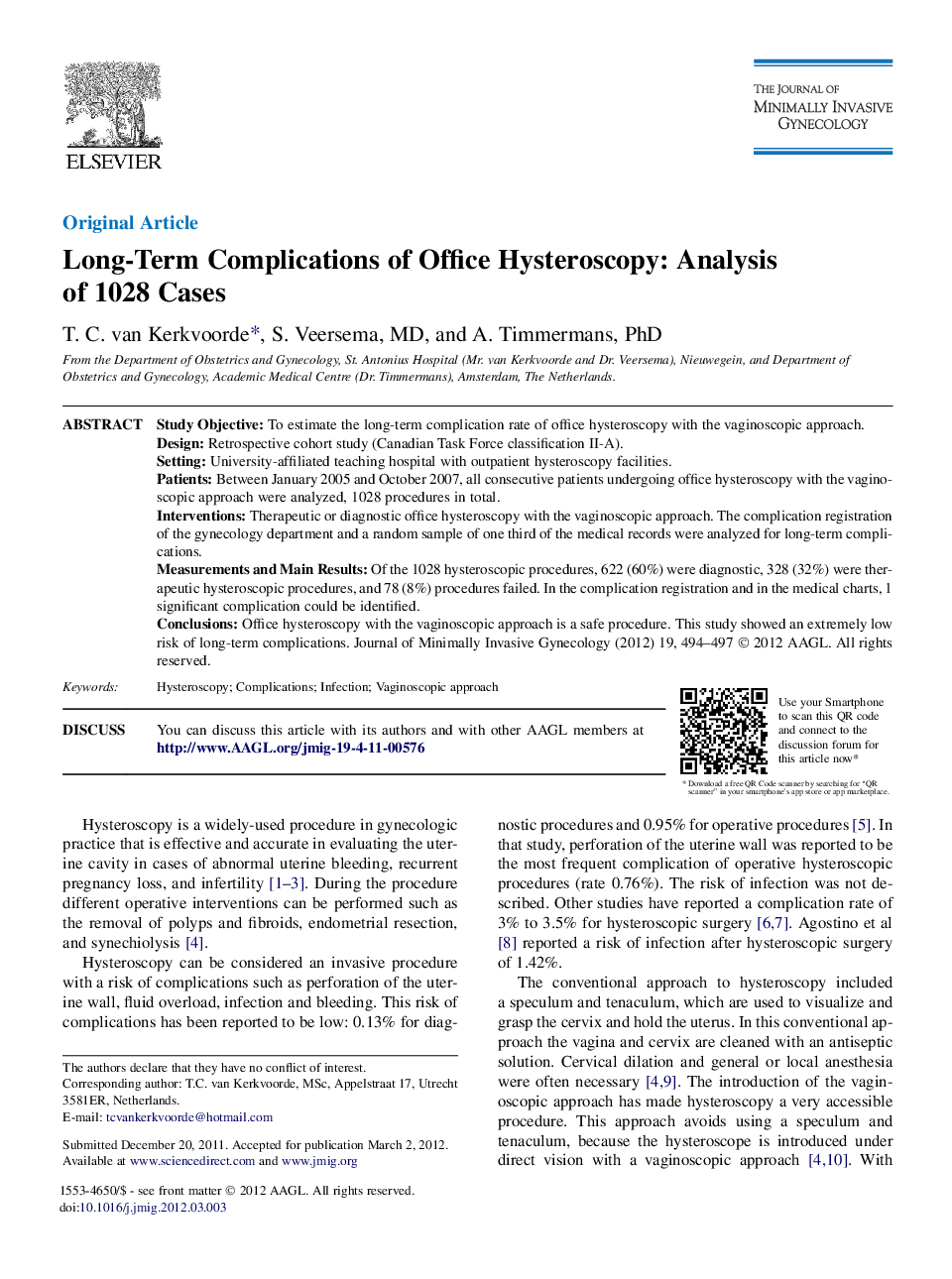 Long-Term Complications of Office Hysteroscopy: Analysis of 1028 Cases