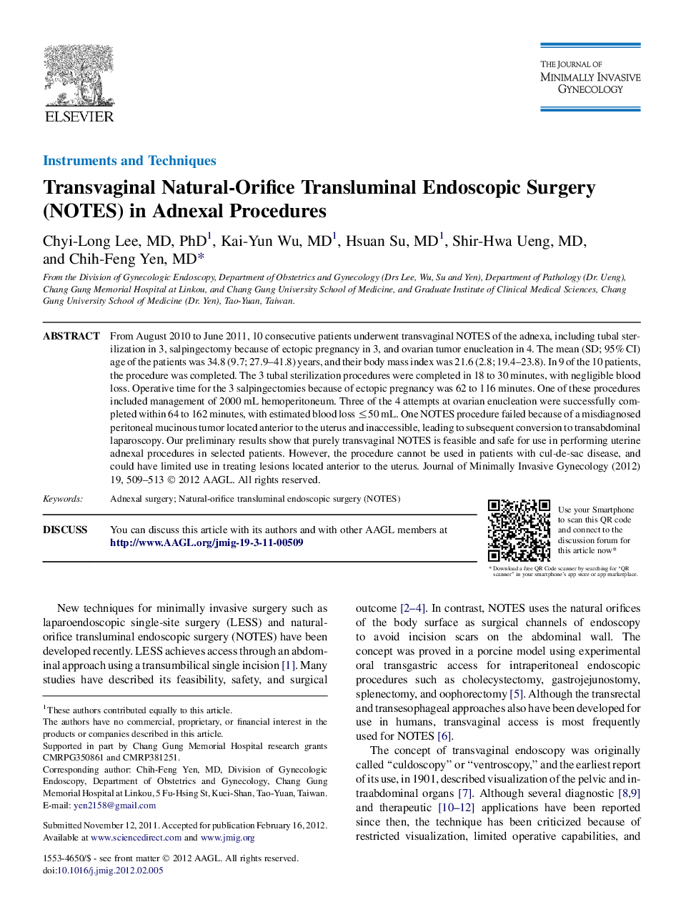 Transvaginal Natural-Orifice Transluminal Endoscopic Surgery (NOTES) in Adnexal Procedures