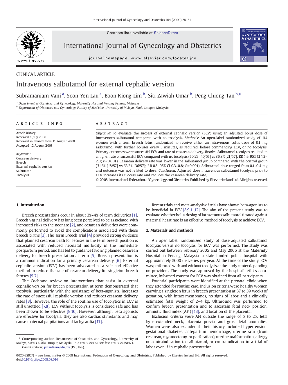 Intravenous salbutamol for external cephalic version