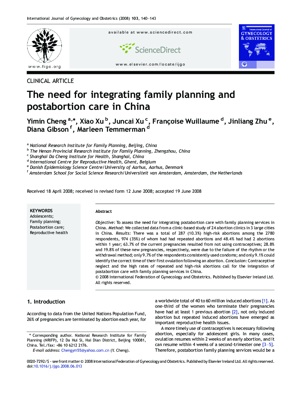 The need for integrating family planning and postabortion care in China