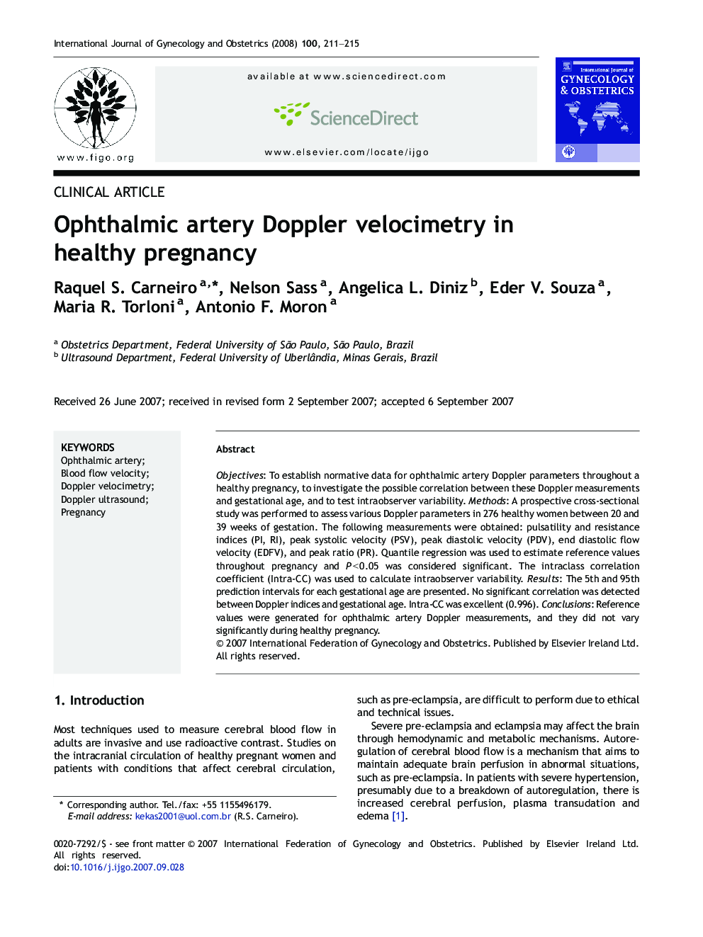 Ophthalmic artery Doppler velocimetry in healthy pregnancy