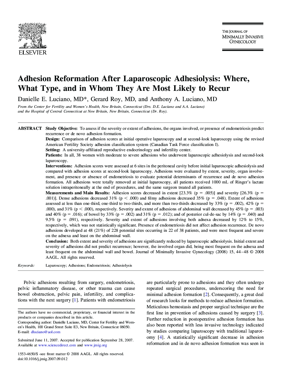 Adhesion Reformation After Laparoscopic Adhesiolysis: Where, What Type, and in Whom They Are Most Likely to Recur