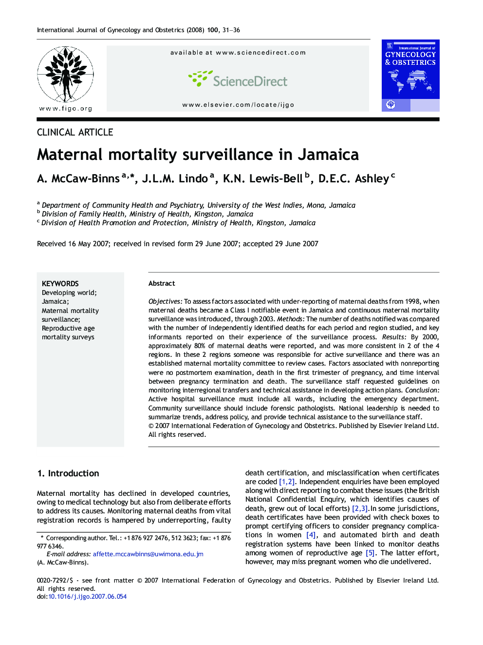 Maternal mortality surveillance in Jamaica