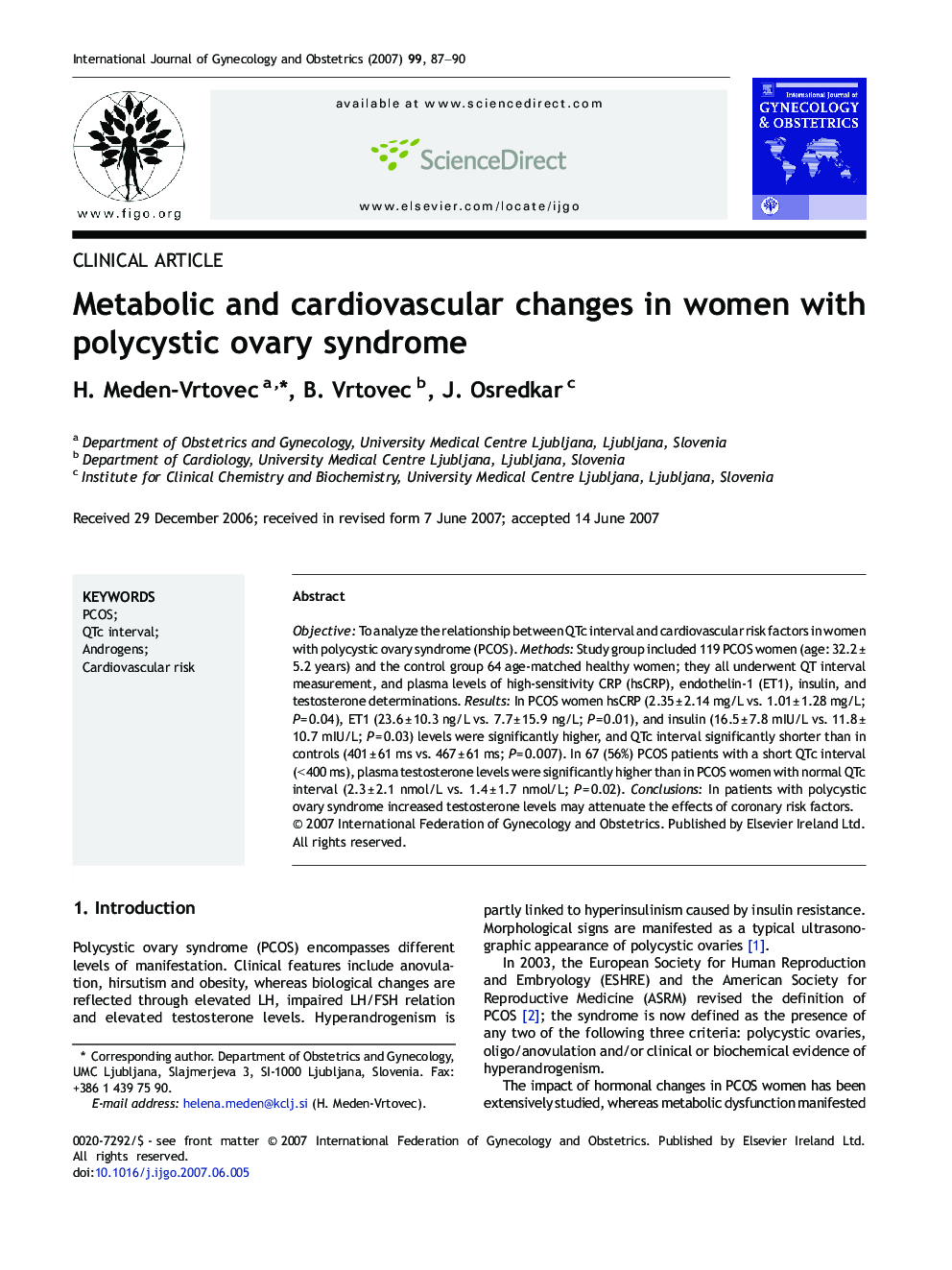 Metabolic and cardiovascular changes in women with polycystic ovary syndrome
