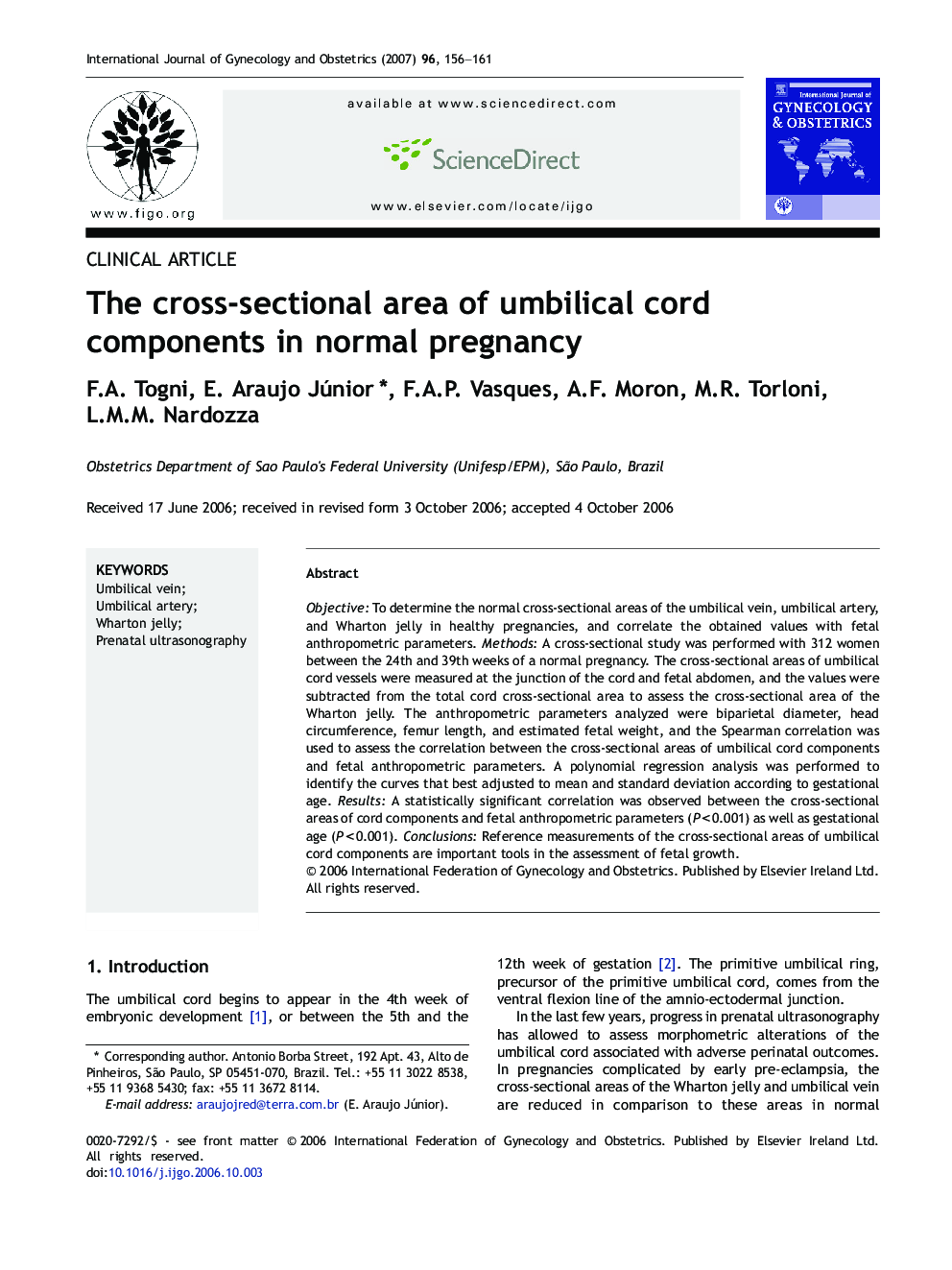 The cross-sectional area of umbilical cord components in normal pregnancy