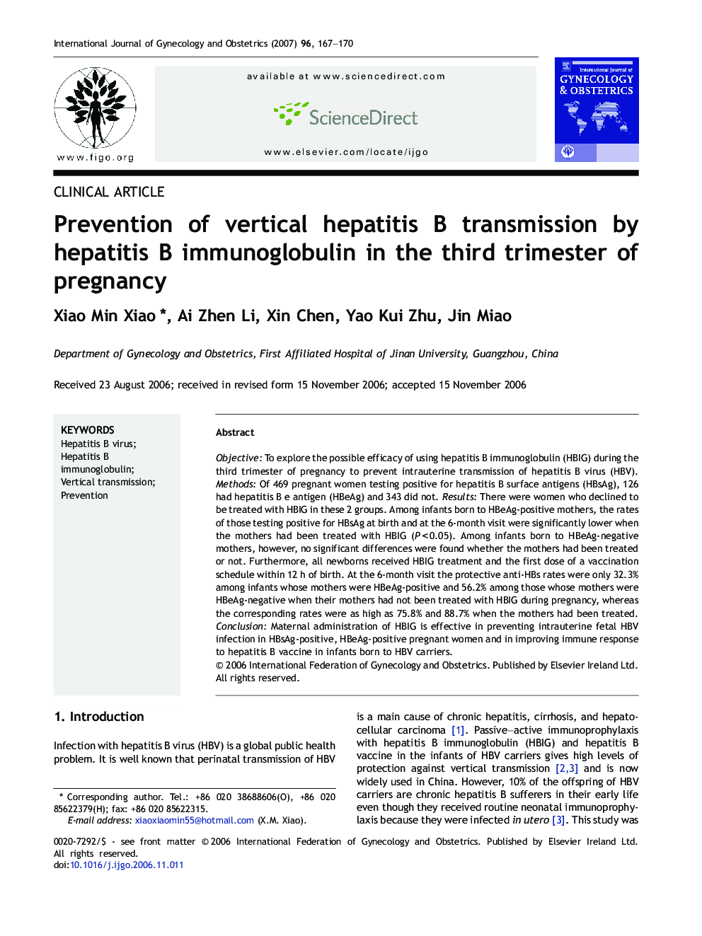 Prevention of vertical hepatitis B transmission by hepatitis B immunoglobulin in the third trimester of pregnancy