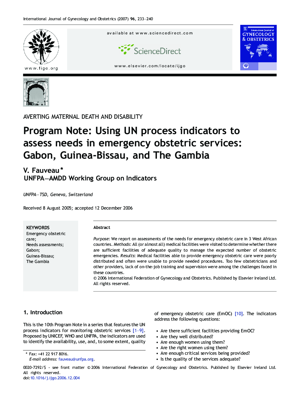 Program Note: Using UN process indicators to assess needs in emergency obstetric services: Gabon, Guinea-Bissau, and The Gambia