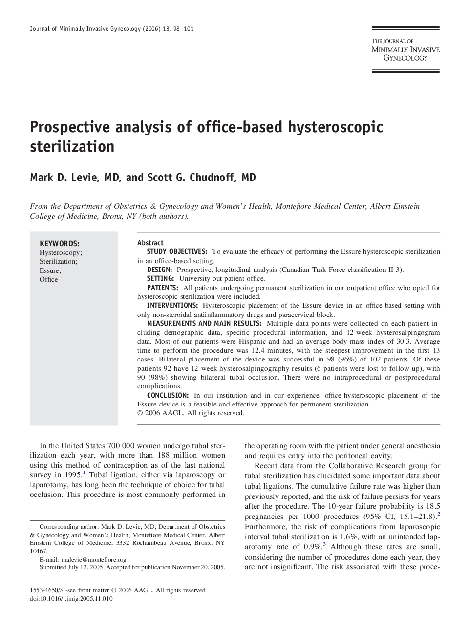 Prospective analysis of office-based hysteroscopic sterilization